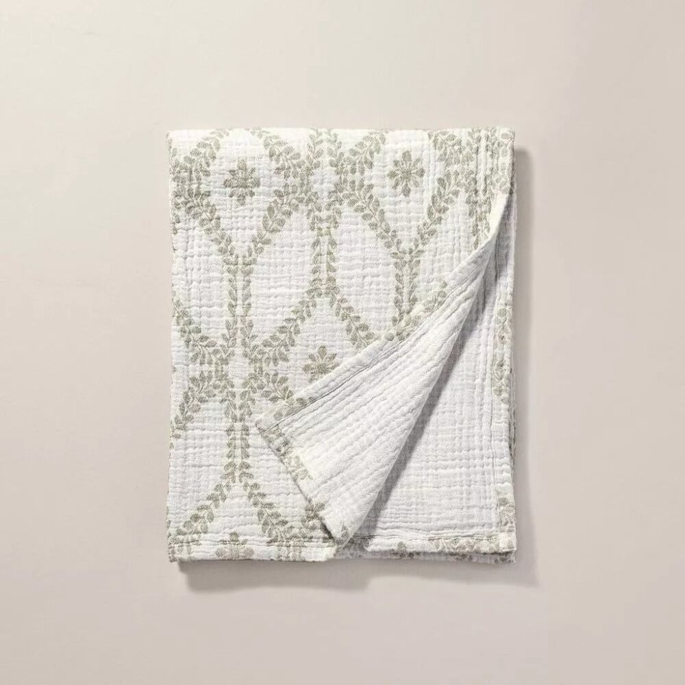 Hearth & Hand Magnolia Trellis Pattern Cotton Throw‎ Blanket Green/Cream Target